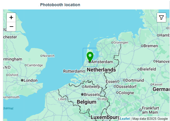 Kaartweergave met photobooth-locatie in Nederland